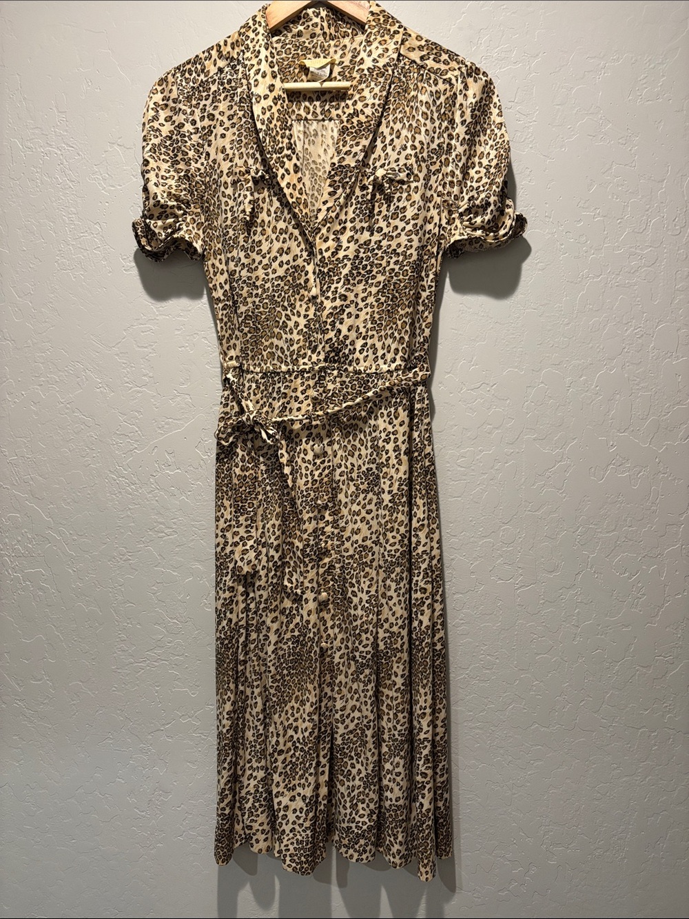 Vintage Leopard Print Midi Dress in Beige and Brown